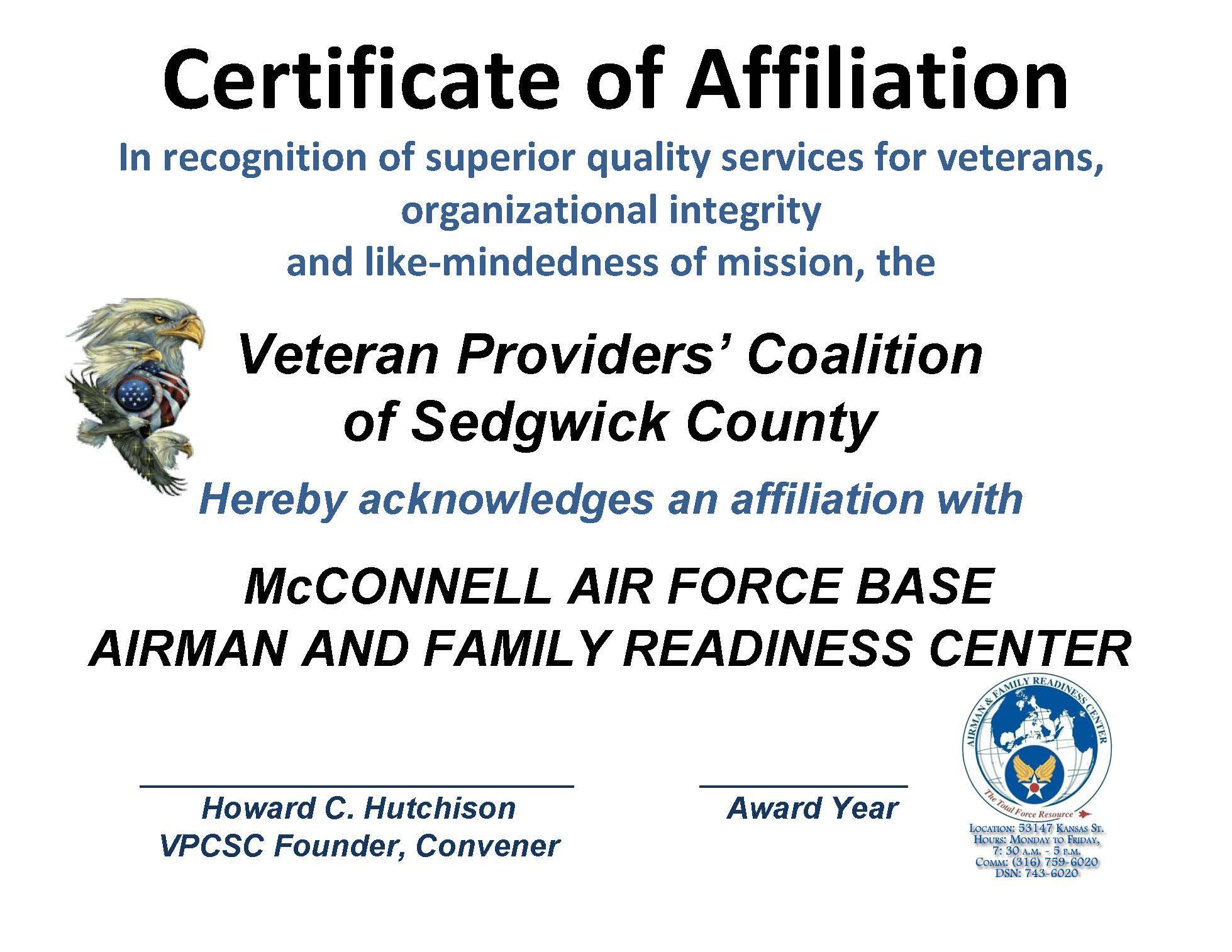 AFFILIATION CERT - McCONNELL AFB READINESS CTR 2015